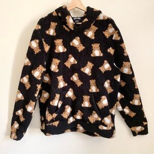 Hot Topic Fleece Sherpa Black Brown Teddy Bear Hoodie Medium